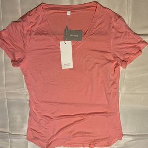 NIASHOT Women's Short Sleeve Casual V-Neck Loose T-Shirt B63 Coral Size S
